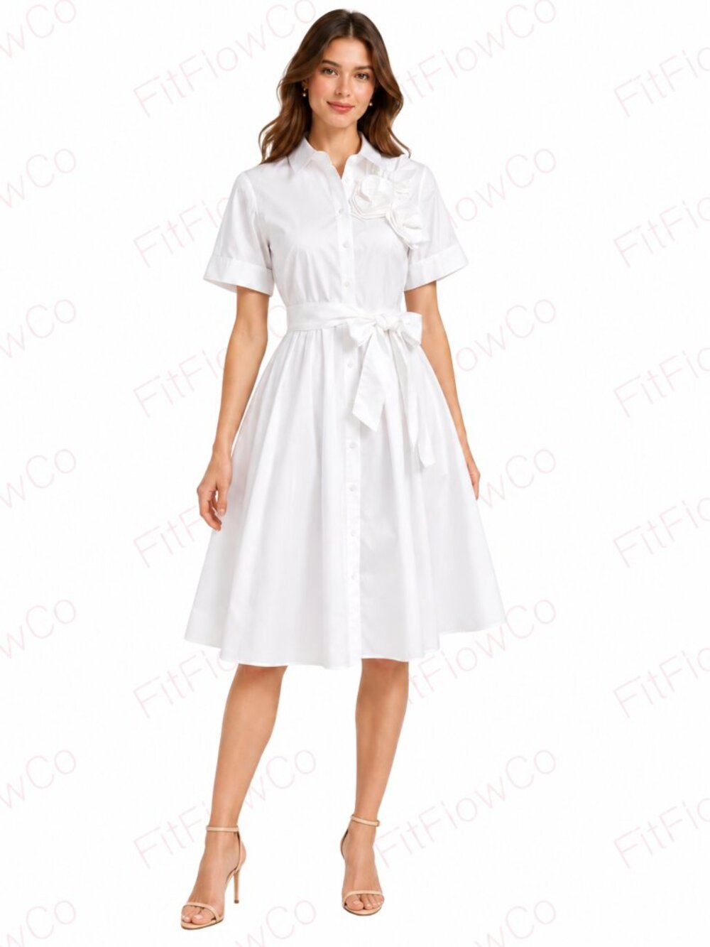 Karl Lagerfeld Flower Corsage White Cotton Shirtdress XS NWT